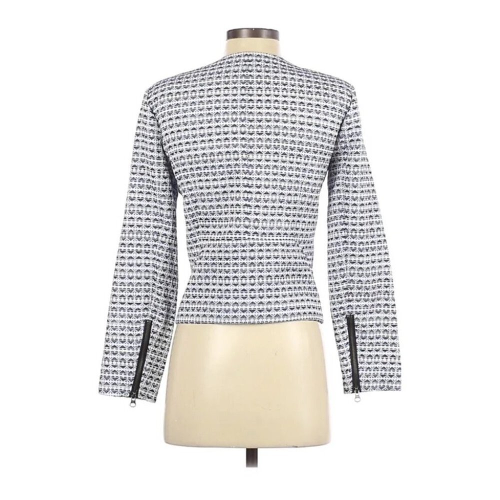 J. CREW White with Blue Hearts Full Zip Cropped Blazer, Size X Small - Picture 11 of 12